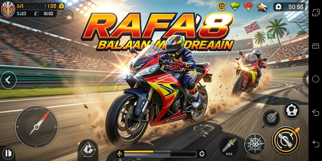 Screenshot gameplay RAFA88 menampilkan aksi balapan motor yang mendebarkan.