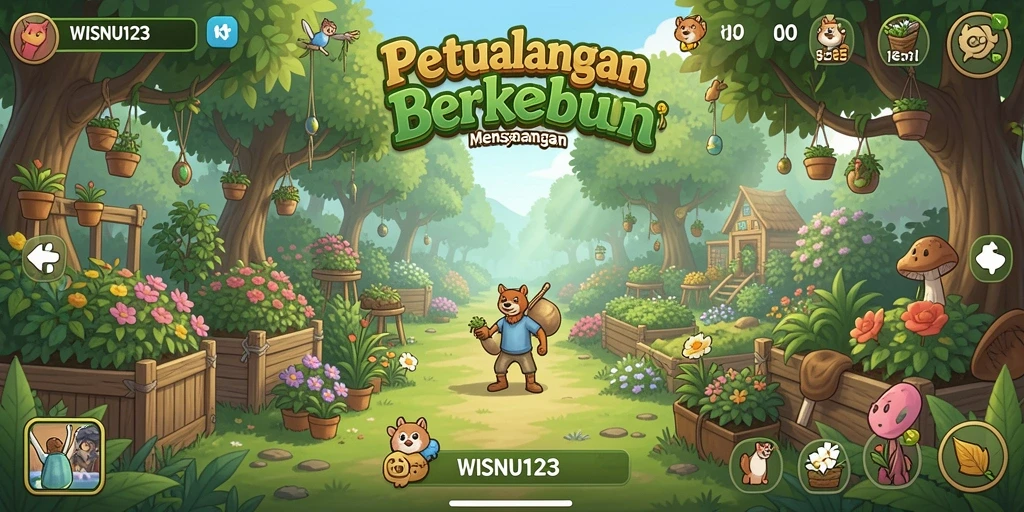 Tangkapan layar gameplay <strong>WISNU123</strong> yang memperlihatkan aktivitas bertani.