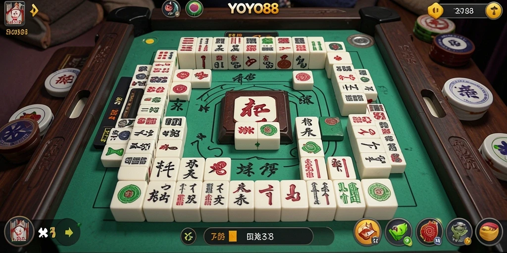 Tampilan gameplay <strong>YOYO88</strong> yang menampilkan ubin Mahjong berwarna-warni.